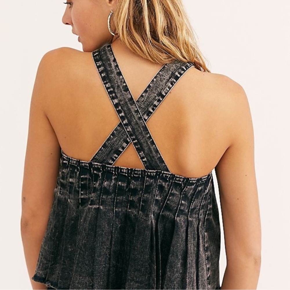Free People Black Washed Denim Pinafore Tank Top - Picture 2 of 6